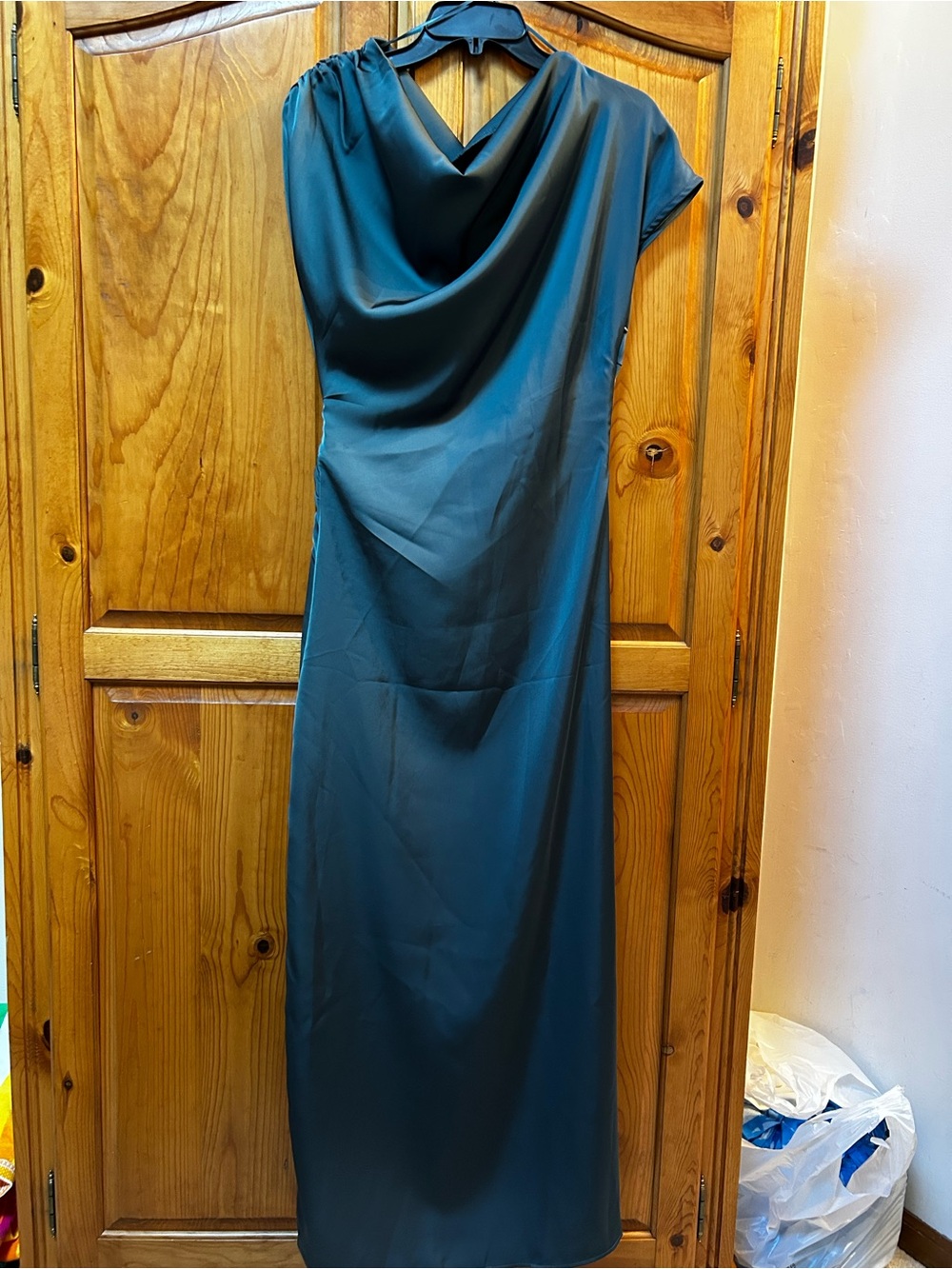 Storia Teal Blue Draped Ruched Maxi Dress - Picture 4 of 9